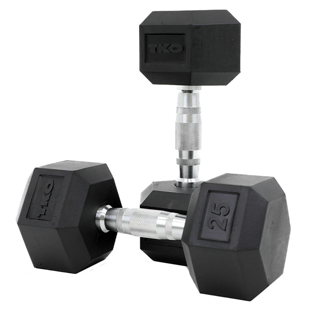 TKO RUBBER HEX DUMBBELL W/ CHROME CONTOURED GRIP